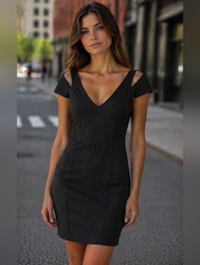 NWT!! Willow & Thread | Elegant Black Cutout Shoulder Mini Dress, Size 12